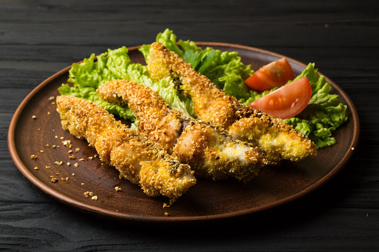 Seed-crusted fish bites