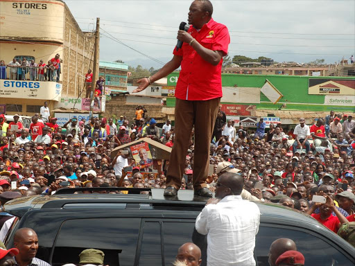 President Uhuru Kenyatta addresses a rally at Nkubu, South Imenti constituency, June 23, 2017. /DENNIS DIBONDO