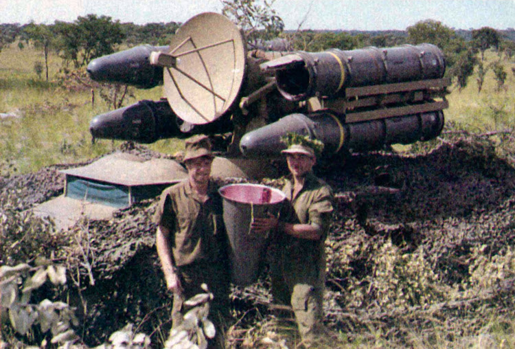 South African missile crew with French-designed Crotale missile battery. It is known as the Cactus missile in South Africa. One of the missiles had been fired at an attacking Mig-23 without success.