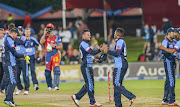 Titans players celebrate a win over the Lions during the T20 Challenge match between Multiply Titans and bizhub Highveld Lions at SuperSport Park on December 07, 2016 in Pretoria, South Africa.