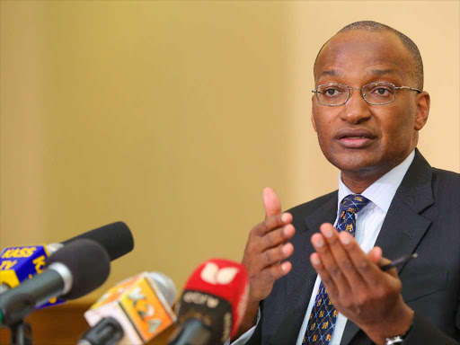 Central Bank governor Patrick Njoroge at the quarterly review briefi ng in Nairobi on Wednesday /ENOS TECHE