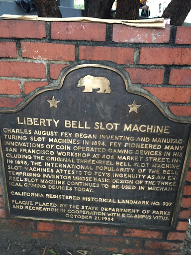 LIBERTY BELL SLOT MACHINE CHARLES AUGUST FEY BEGAN INVENTING AND MANFAC-TURING SLOT MACHINES IN 1894. FEY PIONEERED MANY INNOVATIONS OF COIN OPERATED GAMING DEVICES IN HIS SAN FRANCISCO WORKSHOP...