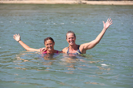MAD MERMAIDS: East London swimmers Mandy Uys, left, and Joy Roach are in training for a mammoth 12-hour swim in the Seychelles later this month Picture: STEPHANIE LLOYD