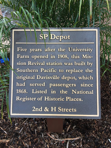 SP Depot Five years after the University Farm opened in 1908, this Mis- sion Revival station was built by Southern Pacific to replace the original Davisville depot, which had served passengers...