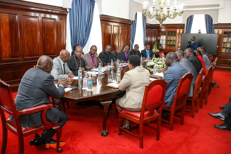 President William Ruto in a meeting with religious leaders at the State House on February 7,2023.