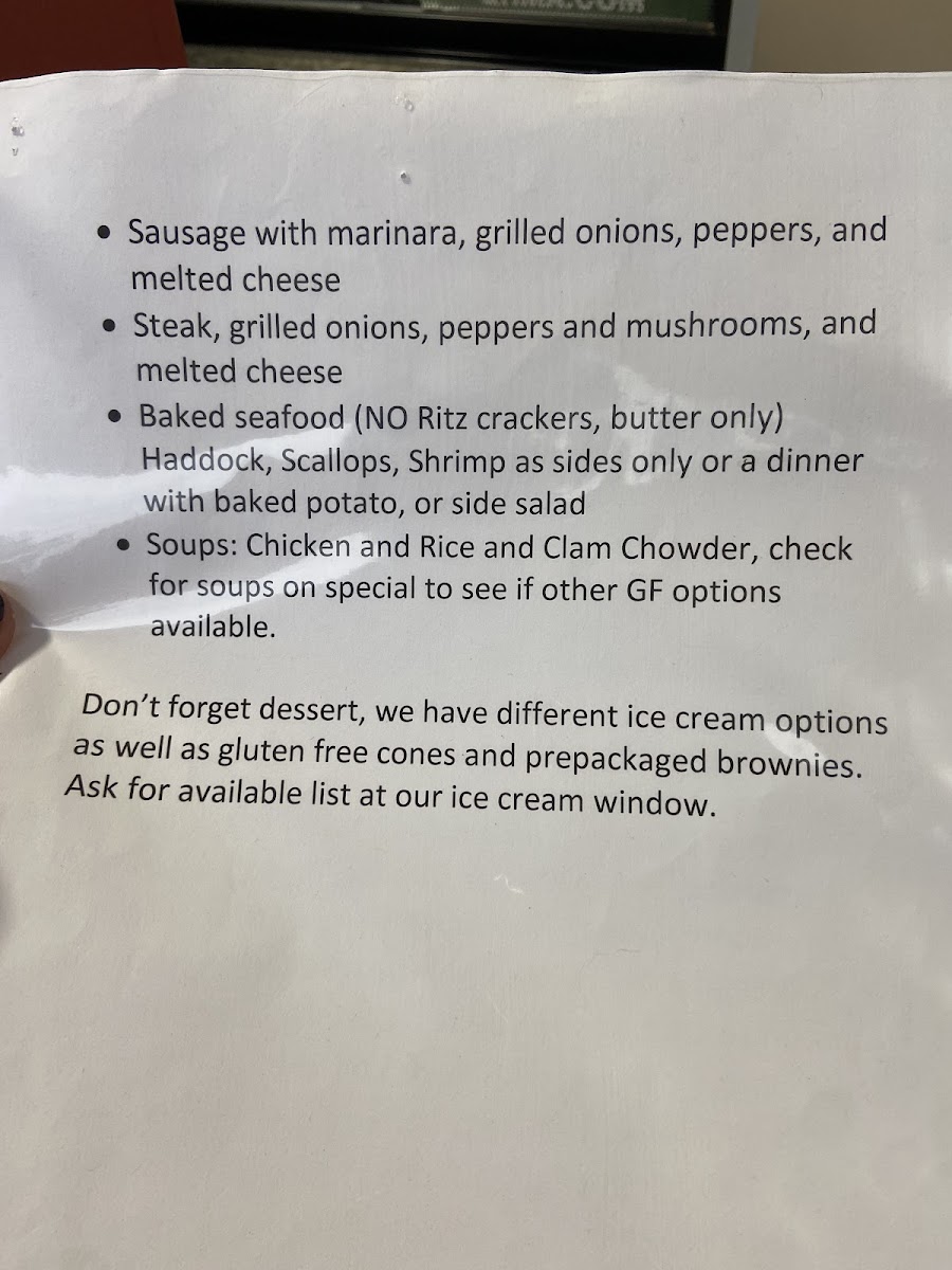 Janine's Frostee gluten-free menu