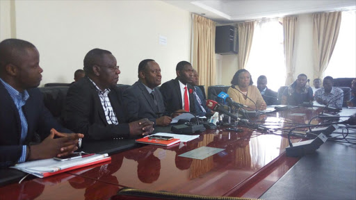 Nairobi county officials and members of the doctors union during their meeting at City Hall, after which the health workers called off their strike, September 30, 2016. /JULIUS OTIENO