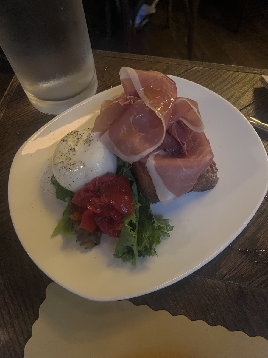 Black truffle burrata with prosciutto and gluten free bread