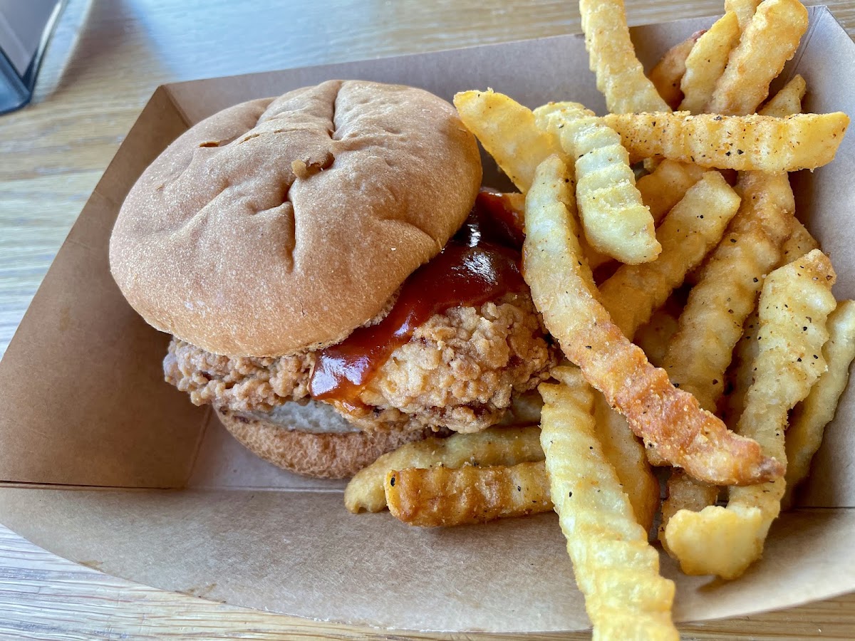 Gf fried chicken sandwich - requested dairy free/no buttermilk - and gf fries