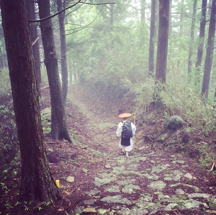 Shinto pilgrim in traditional gear