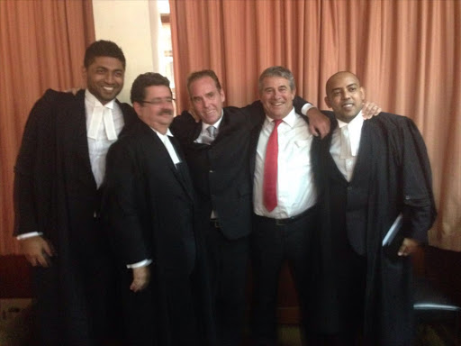 Advocate Rishi Bhorooy, Advocate Gavin Glover SC, Peter Wayne Roberts, his South African lawyer Marco Martini, and Advocate Ashwin Rummyr
