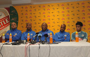 Owen da Gama, Oupa Mangisa, Shakes Mashaba, Thabo Senong and Keagan Dolly during the South African National soccer team press conference at Athlone Stadium on September 08, 2014 in Cape Town, South Africa.