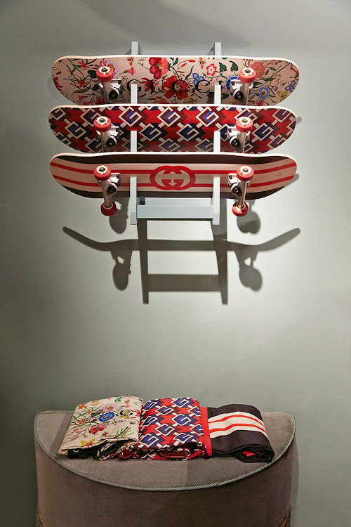 Gucci skateboards and scarves.