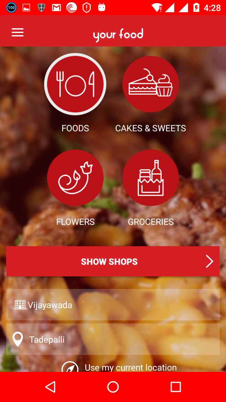 Android application YourFood screenshort