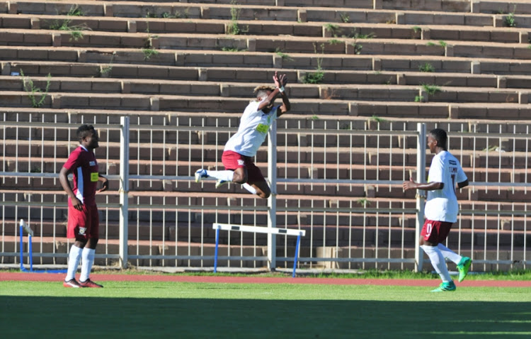 Sipho-Sihle Mtule of EC Bees celebrate after scoring a goal during the Nedbank Cup Last 32 match against Mariveni United at Old Peter Mokaba Stadium on February 11, 2018 in Polokwane, South Africa.