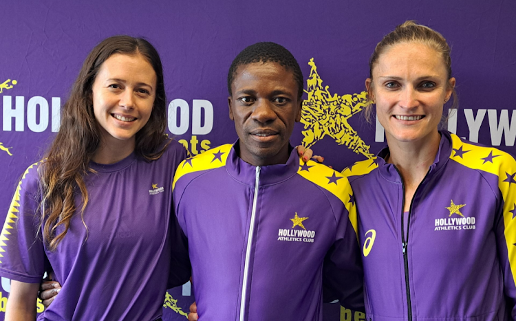 Cian Oldknow, left, Stephen Mokoka and Irvette van Zyl will carry the hopes of Hollywood Athletics Club at the Two Oceans Marathon in Cape Town next month.