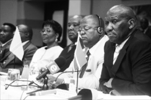 CUP AGENDA: At a southern African police chiefs' meeting in Durban yesterday South Africa's top cop, Bheki Cele, right, tells the media that security issues ahead of the World Cup in mid-year will be in place.Pic: THULI DLAMINI. 04/02/2009. © Sowetan.