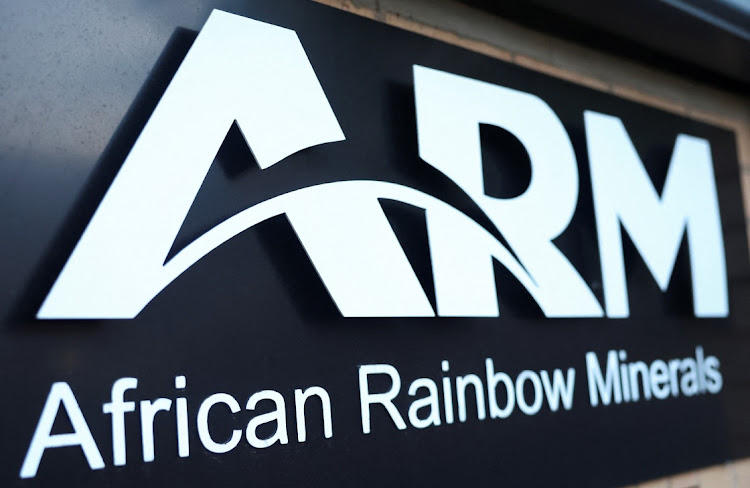 A logo of African Rainbow Minerals is seen at the company’s offices in Sandton. Picture: REUTERS/SIPHIWE SIBEKO