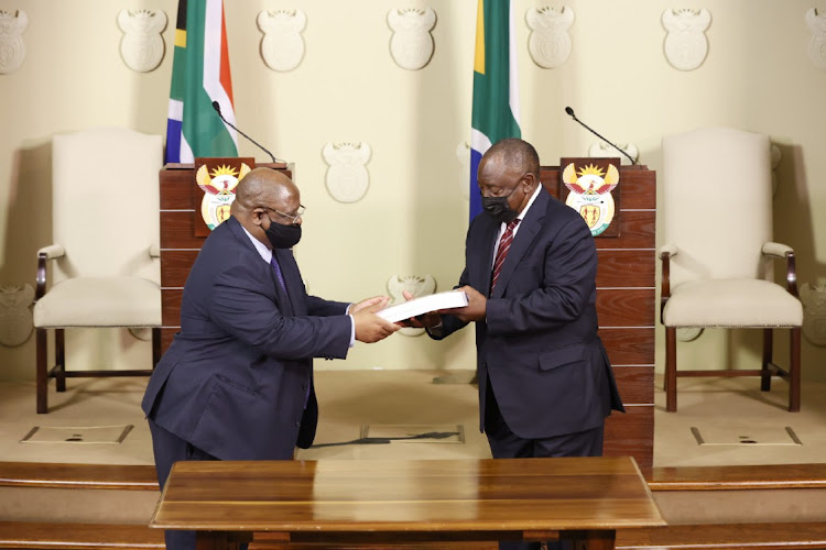 President Cyril Ramaphosa receives part 2 of the state capture report from inquiry chairperson and acting chief justice Raymond Zondo.