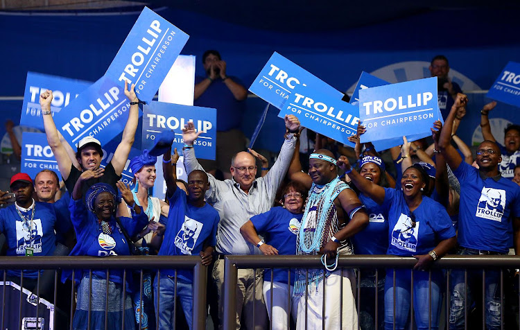 Athol Trollip celebrates with the delegation from the Eastern Cape after he was elected at the DA Federal Chairperson beating Tshwane Mayor, Solly Msimanga during the DA Federal Congress held at the Tshwane Events Centre where.