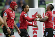 Courtnall Skosan of the Lions celebrates a try during the round 11 Super Rugby match between the Rebels and the Lions at AAMI Park on May 6, 2017 in Melbourne, Australia.