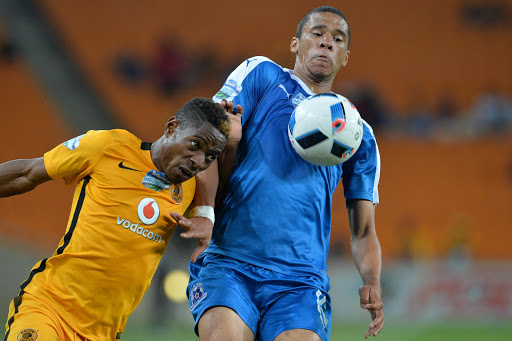 Bevan Fransman of Maritzburg United and Michelle Katsvairo of Chiefs during the 2016 Telkom Knockout, Last 16 match between Kaizer Chiefs and Maritzburg United at FNB Stadium on October 22, 2016 in Johannesburg, South Africa.