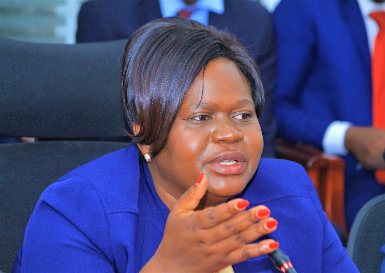Homa Bay County governor Gladys Wanga answers audit questions when she appeared before the Senate county public investments committee in Parliament on May 6, 2024/