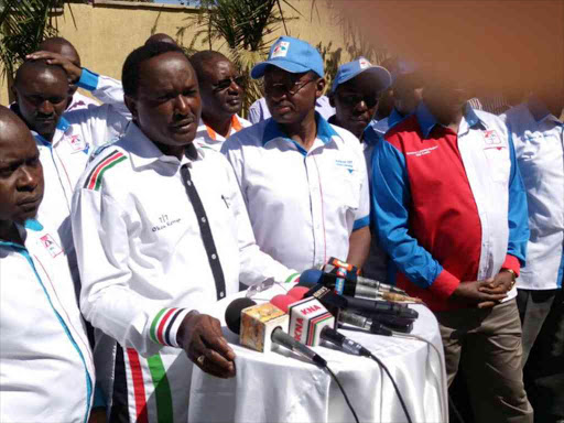 Wiper leader Kalonzo Musyoka addresses the media in Nairobi following claims that he may abandon the National Super Alliance, February 7, 2017. /COURTESY