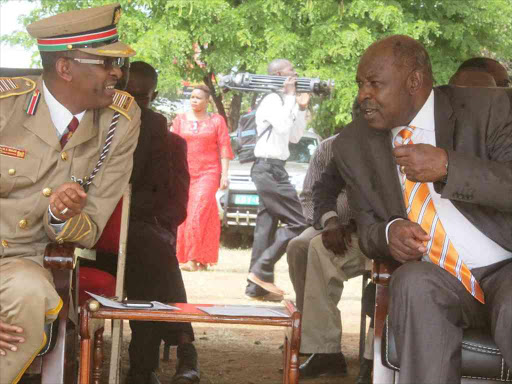 Kisumu county commissioner Mohammed Maalim with Governor Jack Ranguma during the 53rd Jamhuri Day celebrations at at Kenyatta sports grounds, December 12, 2016. /MAURICE ALAL