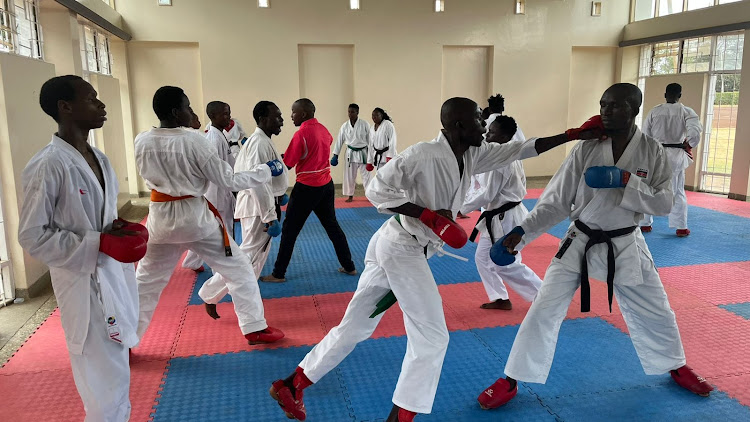 A karate training session.