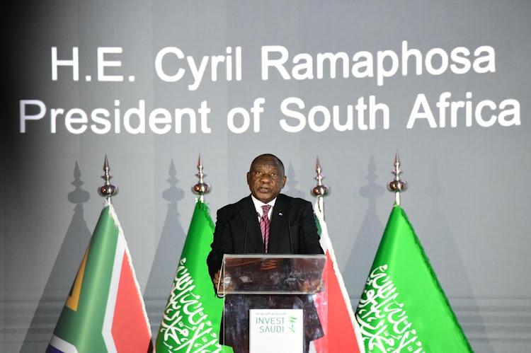 President Cyril Ramaphosa addresses the South Africa-Saudi Arabia investment forum on Saturday.