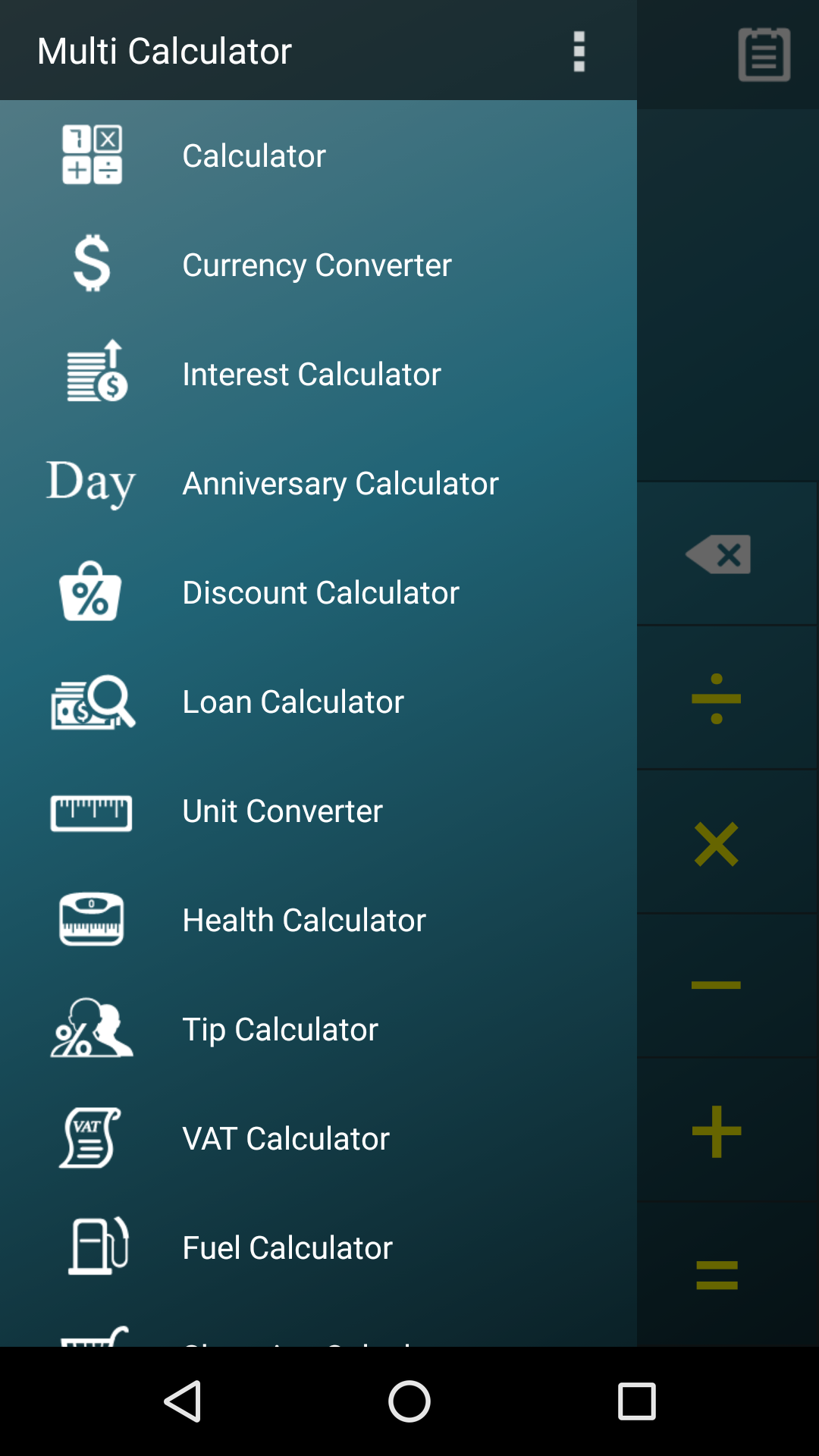 Android application Multi Calculator screenshort