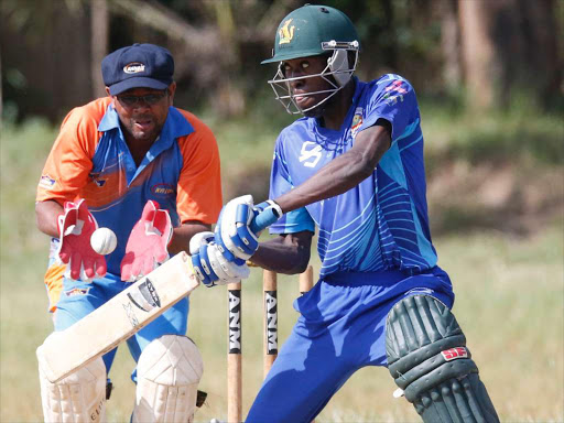 Alex Obanda of Swamibapa bats against Kanbis wicket keeper Rajesh Varsani during their NCPA T-20 league 2015/16 season tie at Eastleigh High School on January 24, 2016.