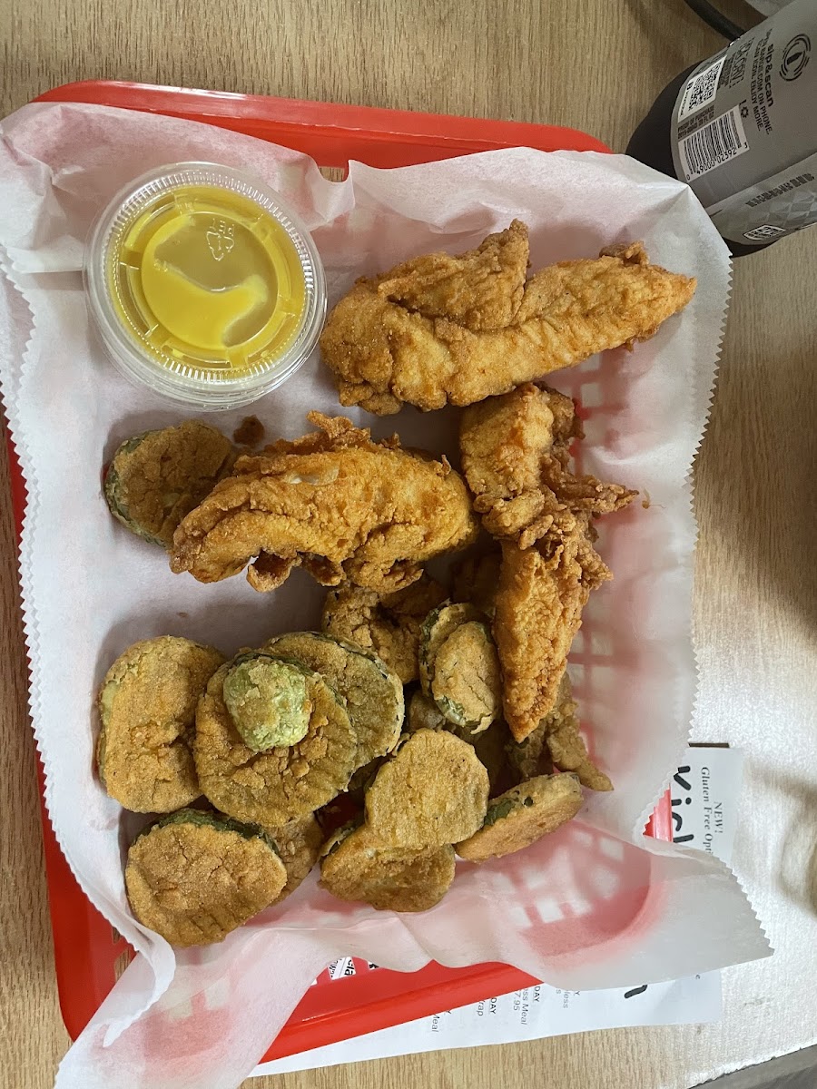 Gluten free fried pickles and chicken tenders (delicious)