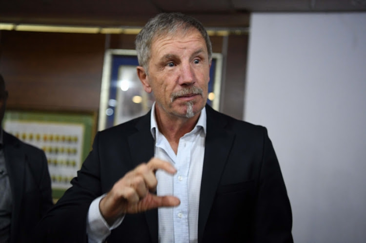 South African coach Stuart Baxter speaks during the Bafana Bafana Squad Announcement at SAFA House on August 28, 2018 in Johannesburg, South Africa.