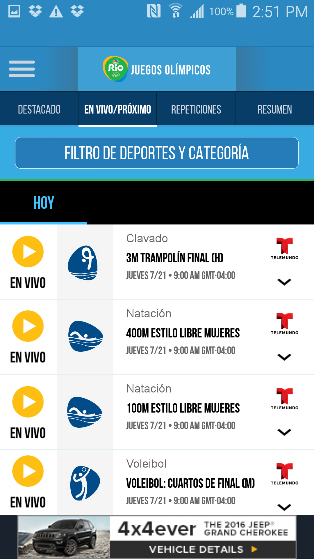 Android application Telemundo Deportes screenshort