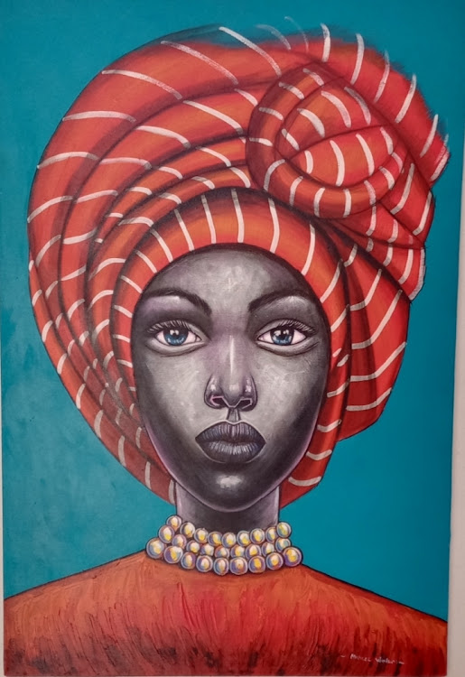 Michael Waweru's piece 'African Beauty' created with acrylic on canvas, was one of the works on display at the Kenya National Theater at the Re-framed art exhibition.