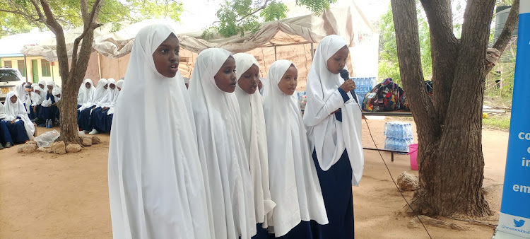 Grade 4 pupils from Umul-Kheir Girls school entertain guests during the institutions open day.