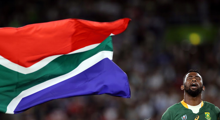 South Africa captain Siya Kolisi during the national anthem before the Rugby World Cup match against Canada.