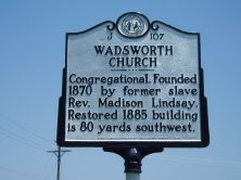 Congregational. Founded 1870 by former slave Rev. Madison Lindsay. Restored 1885 building is 80 yards southwest.Plaque via North Carolina Highway Historical Marker Program, and is used with their...
