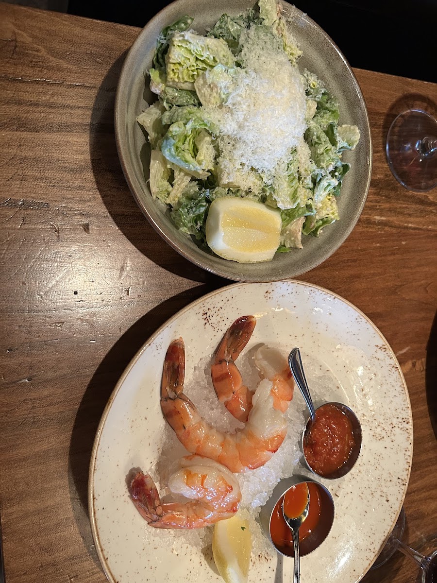 Tiger shrimp and Caesar sal