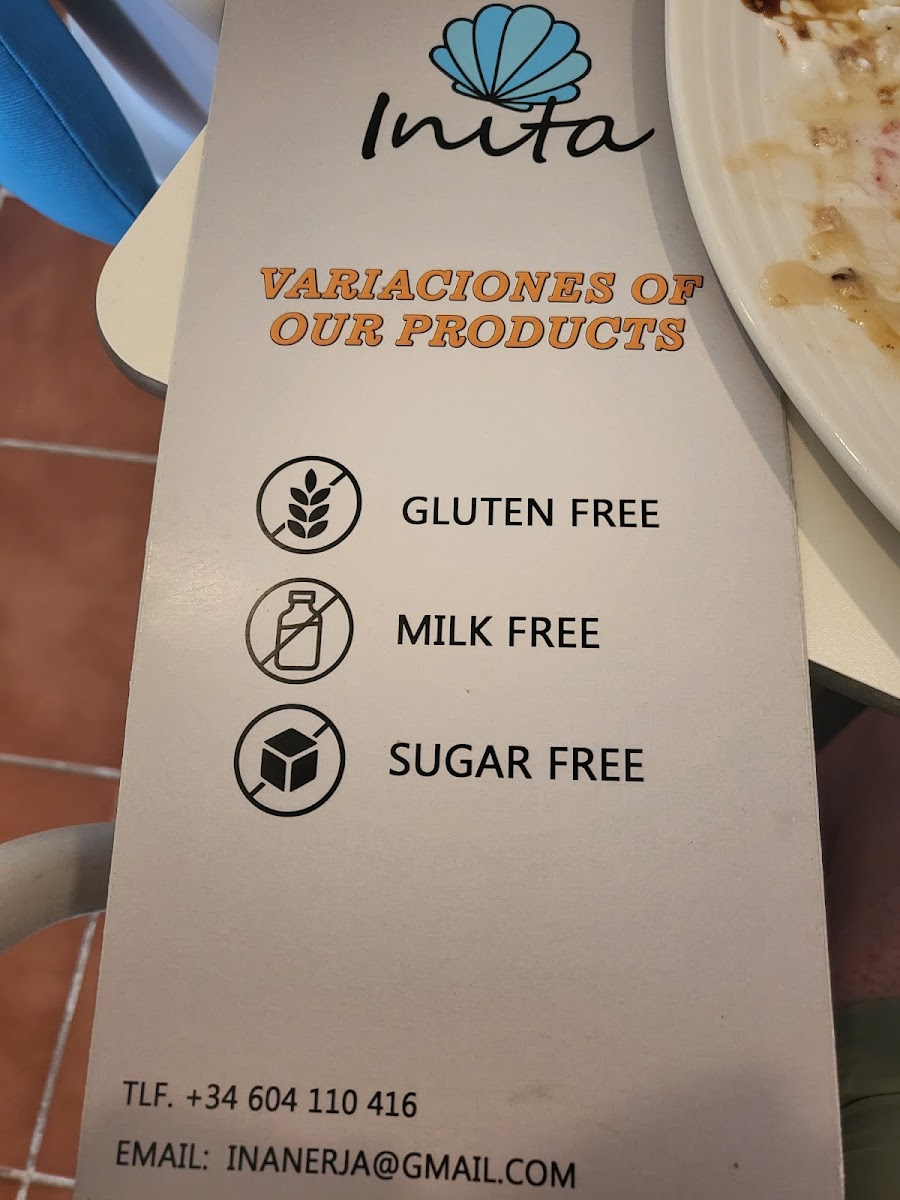 INITA gluten & lactosa free cafeteria gluten-free menu