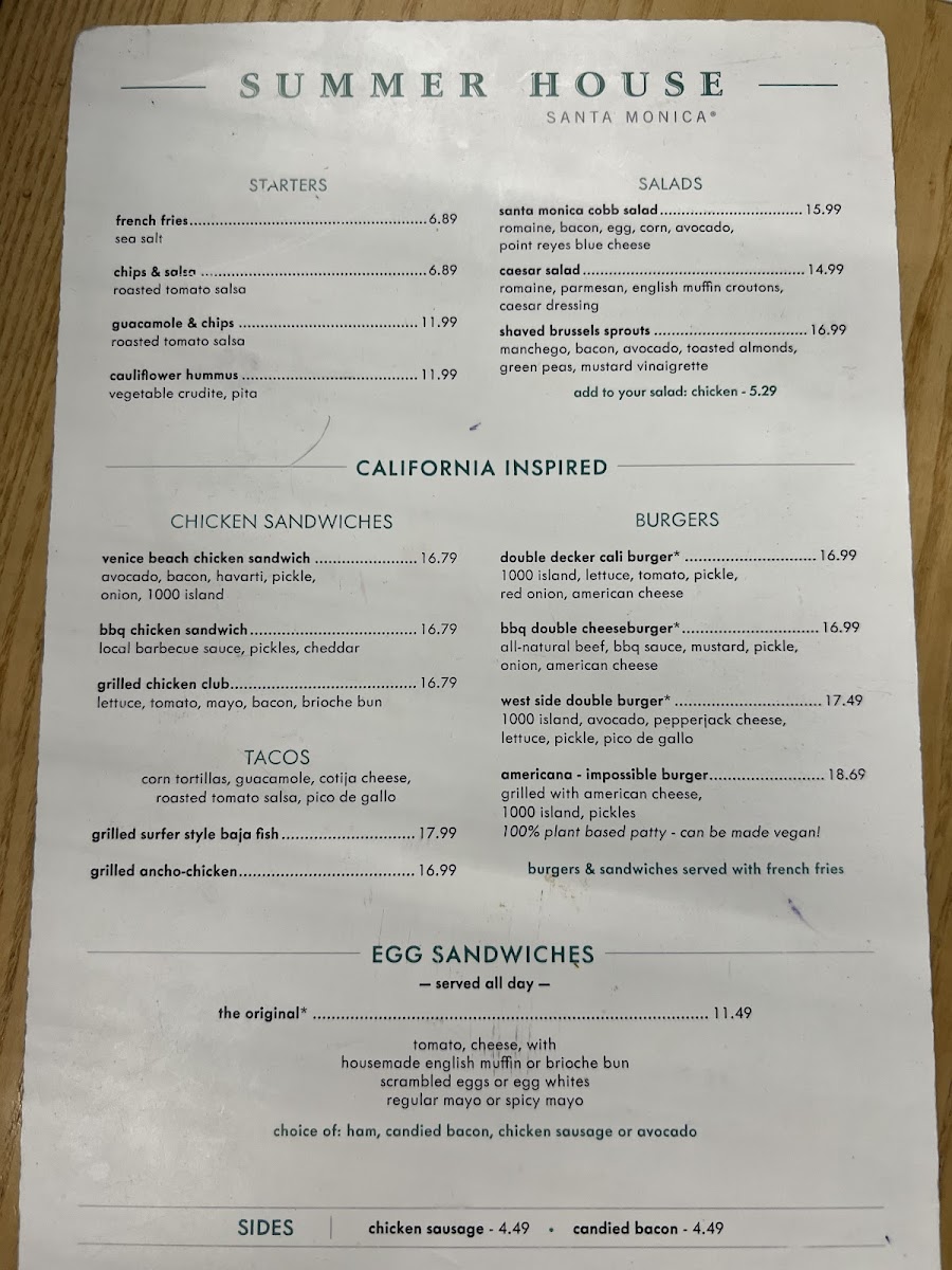 Summer House Santa Monica gluten-free menu