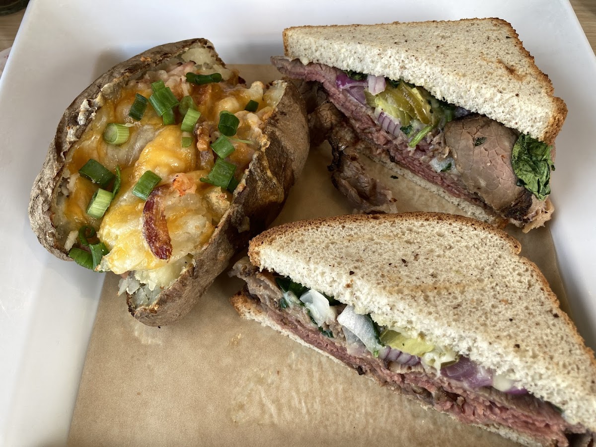 French dip on gf bread and half a spud max without olives