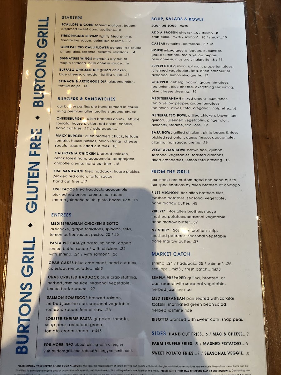 Ask for the gluten free menu