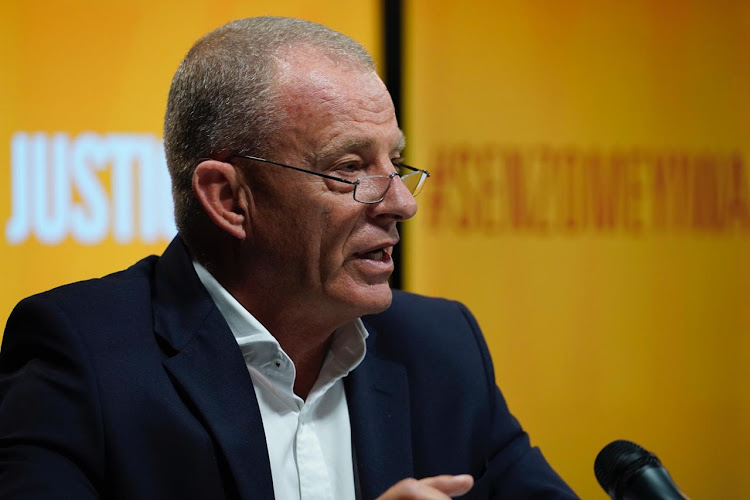 AfriForum's head of private prosecutions, Gerrie Nel, at a media briefing on Monday evening.