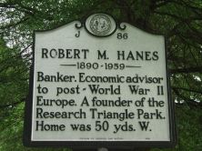 Banker. Economic adviser to post-World War II Europe. A founder of the Research Triangle Park. Home was 50 yds. W.Plaque via North Carolina Highway Historical Marker Program, and is used with...