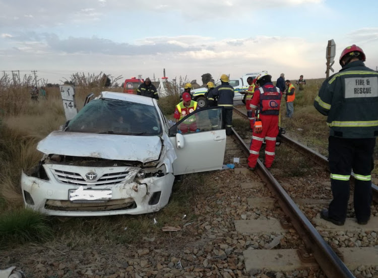 Vehicle and train collision.