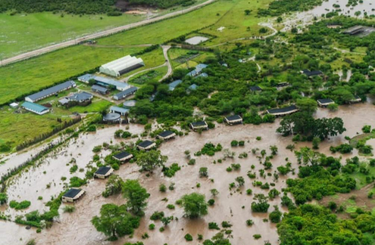 A camp in Maasai Mara that is situated along River Talek is submerged in the floods waters after the river burst its banks on May 1, 2024.