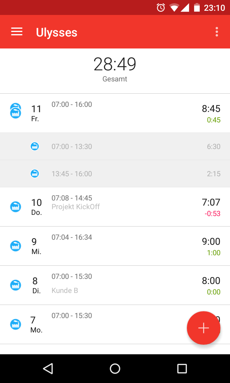 Android application WorkTimes - Timekeeping screenshort